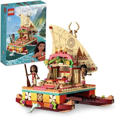 Lego Disney Princess Moanas Wayfinding Boat Building Toy 43210 Disney Princess Toy Set with Moana and Sina Mini-Dolls, Dolphin Figure, Disney-Inspired Pretend Play Toy for Kids Boys Girls Ages 6