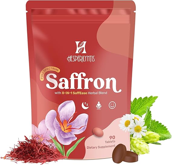 Hesperilyntis Saffron Supplements - Full Spectrum Saffron with Magnesium, Ashwagandha, Rhodiola, St. John's Wort, L-Theanine, Lemon Balm, Valerian & Chamomile - Mood, Sleep, Relax & Focus, 90 Tablets