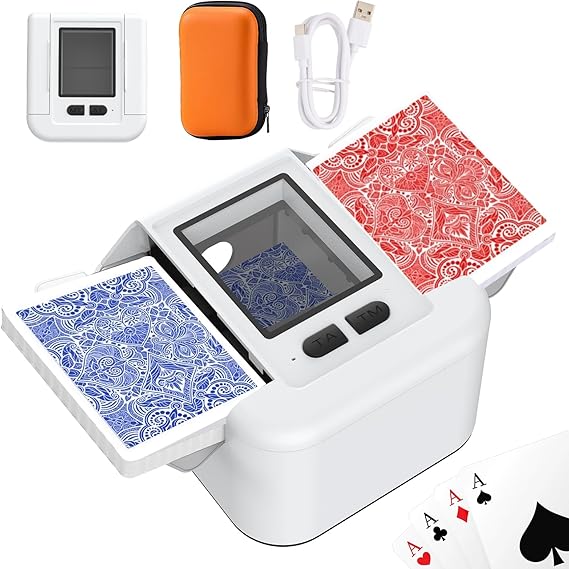 Rechargeable Automatic Card Shuffler with Card Case, Shuffle 2 Decks
