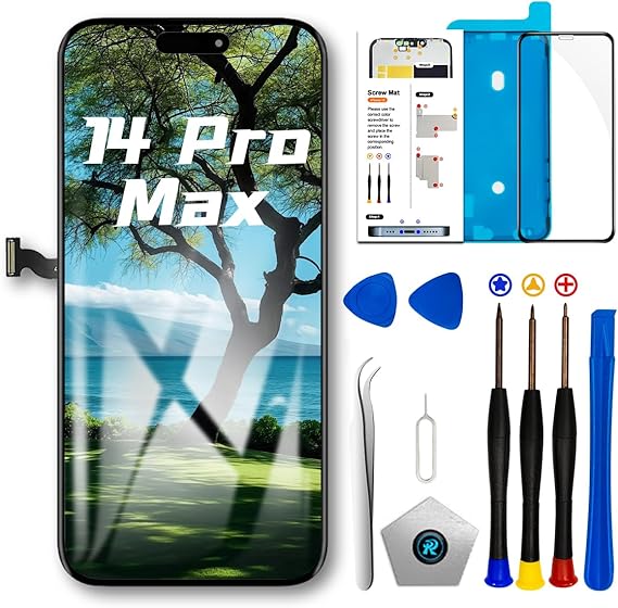 for iPhone 14 Pro Max Screen Replacement Kit 6.7 inch, Full HD LCD Display 3D Touch Screen Digitizer Full Assembly + Repair Tools + Screen Protector | 3D Touch LCD Display,TrueTone Programmable,Face ID Remains for A2651,A2893,A2896,A2895,A2894,Tools
