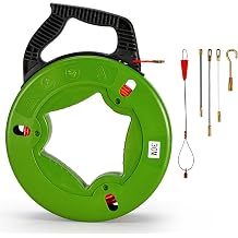 Pindex Fish Tape Cable Puller 30 m 4 mm, Cable Fish Draw Tape Reel with 5 Adapters for Pulling Wire Cable in Conduit