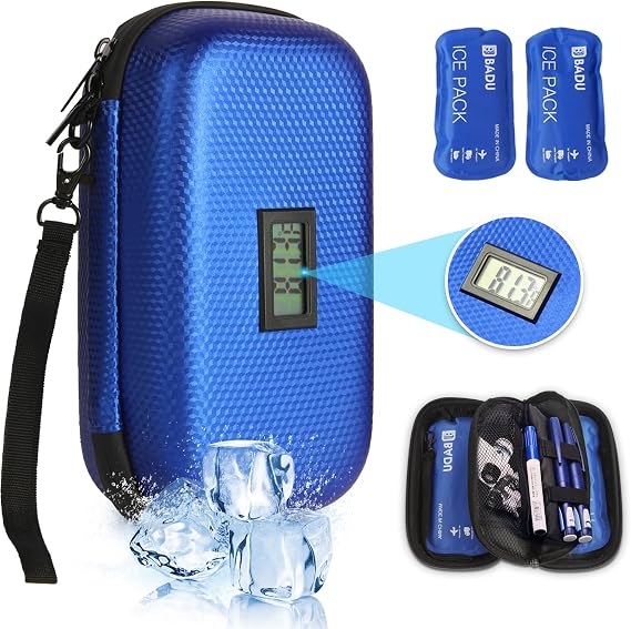 Insulin Cooler Travel Case TSA Approved Medication Diabetic Cooler For Travel With Thermometer Temperature Display Refrigerated Medicine Bag With 2 Ice Pack