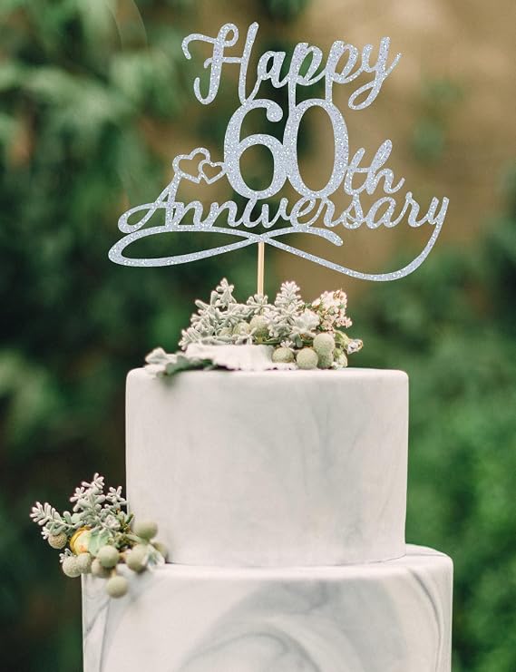 60th Anniversary Cake Toppers, 60 Years, Silver, 7.3 Inches, 1 Count, Couples, Food Decorating, Anniversary, Home, Banquet Hall, Event Venue