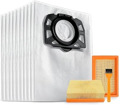 10 KFI 487 Vacuum Cleaner Bags With 2 KFI 4410 Filters Compatible For Karcher WD4 WD5 WD6 WD5P WD6P MV4 2.863-006.0 And 2.863-005.0 A62X