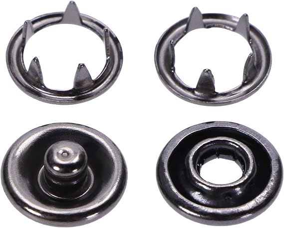 ONLYKXY 50 Sets 9.5mm Snap Buttons, Metal Ring Snaps, Snap Fasteners Kit, Hollow Prong Buckle (Black)