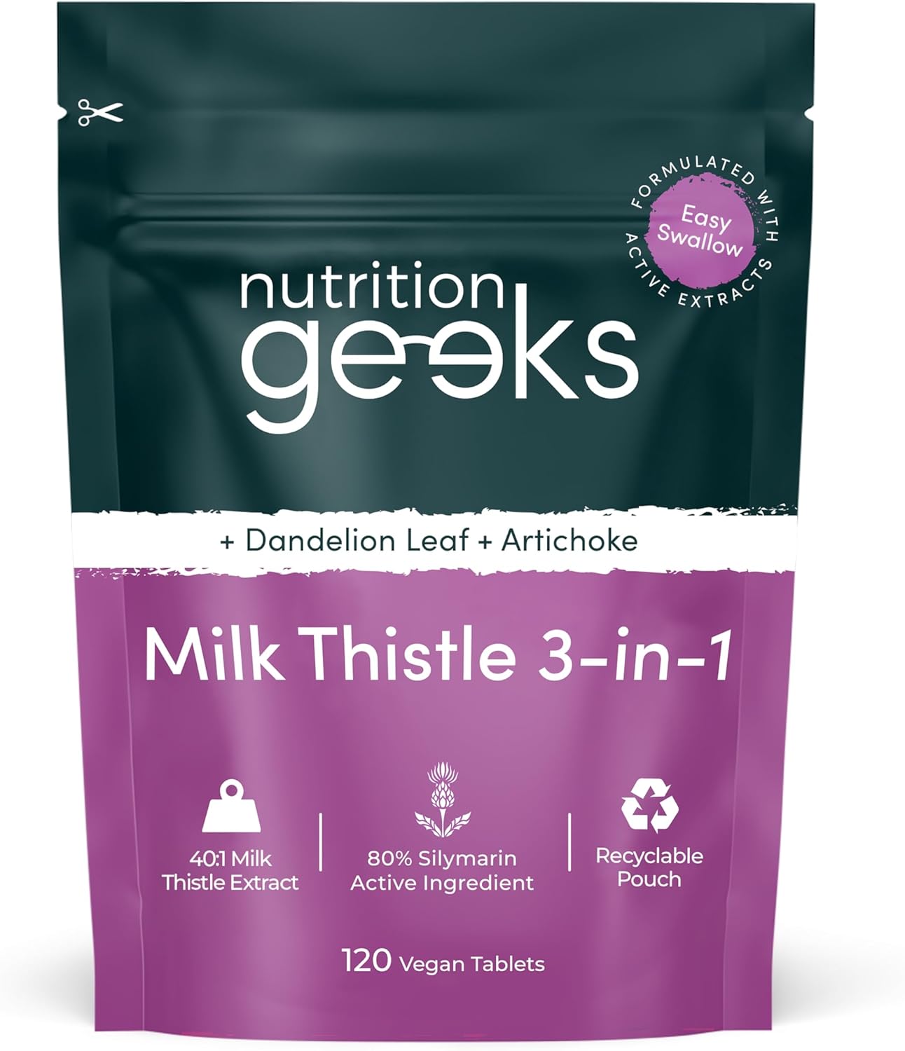 Milk Thistle Tablets 3-in-1 Complex - 120 Tablets (2 Month Supply) - 100mg Extract 80% Silymarin with Artichoke &amp; Dandelion Leaf (Not Milk Thistle Capsules or Tincture) - Vegan - UK Made Supplement