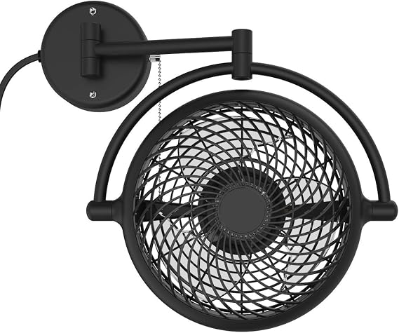 VIVI- 8 in. Wall Mount Swivel Fan with Folding Arm (Black)