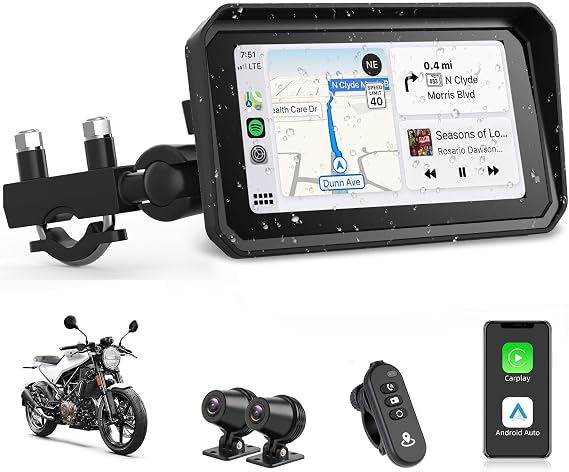Jansite 6.25'' Motorcycle CarPlay Android Auto 4K Motorbike Dash cam