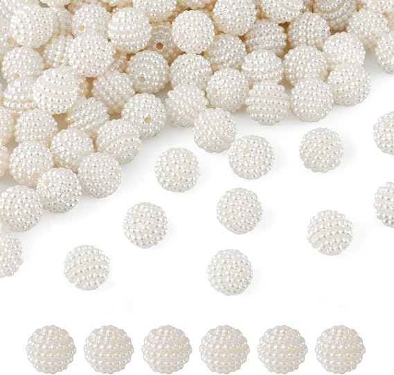 Fashewelry 200Pcs Faux Round Pearl Combined Spacer Beads 10mm Beige Tiny Luster Pearl Berry Ball Loose Beads with 1mm Hole for Jewelry Craft Making Decoration