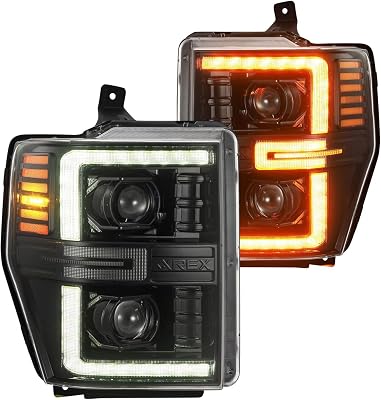 AlphaRex 08-10 Ford F250-550 LUXX-Series LED Projector Headlights Alpha-Blk wActiv LightSeq Signal