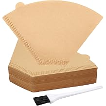 100 Count Coffee Filter Size 4, 8-12 Cup Cone Unbleached Disposable Filters with White Brush, Compatible with Pour Over Coffee Maker, Cone Filter Paper #4