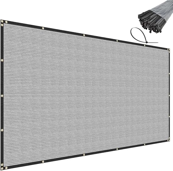 SunnyRoyal 6' x 12' Grey Privacy Fence Screen Heavy Duty Windscreen Mesh Fencing Shade Fabric with Brass Grommets for Outdoor Fence Garden Patio Swimming Pool