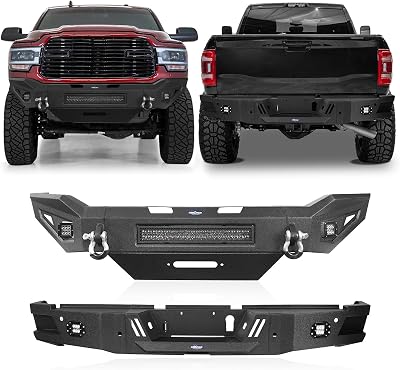 u-Box Ram 2500 Bumpers Front  Rear Bumper Combo Compatible with 2019-2024 Ram 2500 Pickup Trucks - Steel Texture Bumpers wWinch Plate & Skid Plate & LED Lights