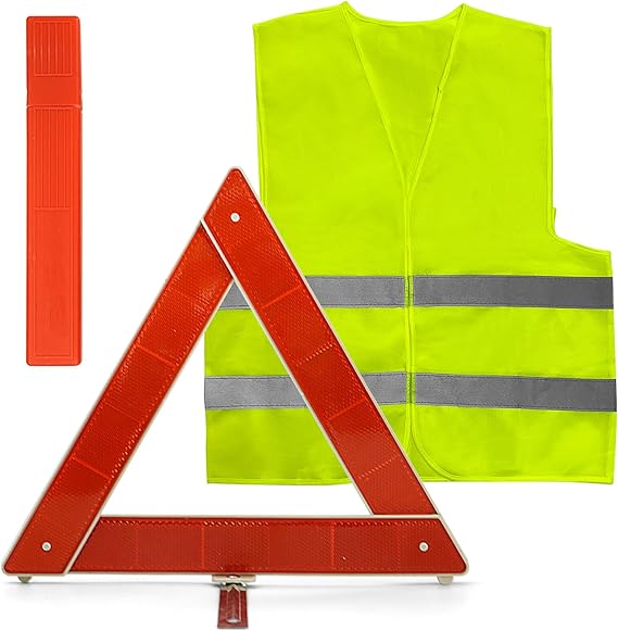 2 in 1 Emergency Warning Triangle & Reflective Safety Vest Kit, Warning Triangles for Cars with Storage Case, Car Emergency Kit for Roadside Emergency Breakdown