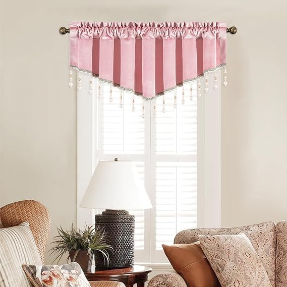 VOGOL Pink Swag Valances for Living Room, Super Soft Velvet Valance for Kitchen Windows, Light Filtering Solid Window Treatments for Farmhouse, Rod Pocket Top, 52 x 18, 1 Panel