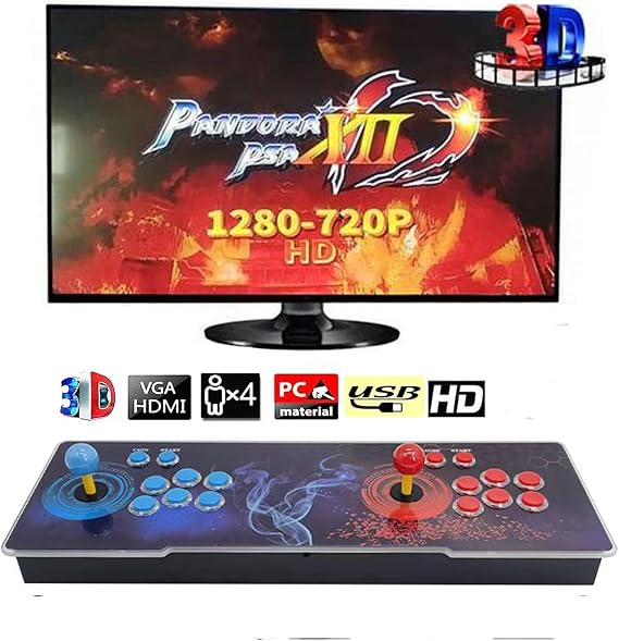31900 Games in 1 Pandora's Box Arcade, 3D Arcade Game Console with 2 Joysticks, 1280x720 Full HD, VGA, HDMI, Support Search/Save/Hide/Pause Game up to 4 Players