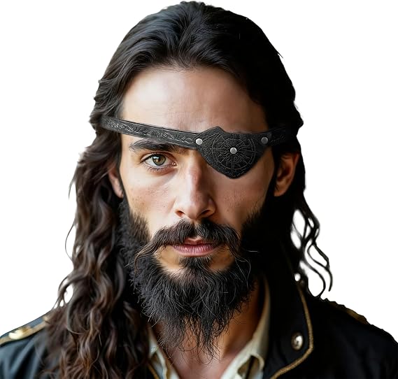 HiiFeuer Medieval Embossed Pirate Eye Patch, Vintage Faux Leather Eye Mask Viking Accessories, Renaissance Eye Cover Cosplay