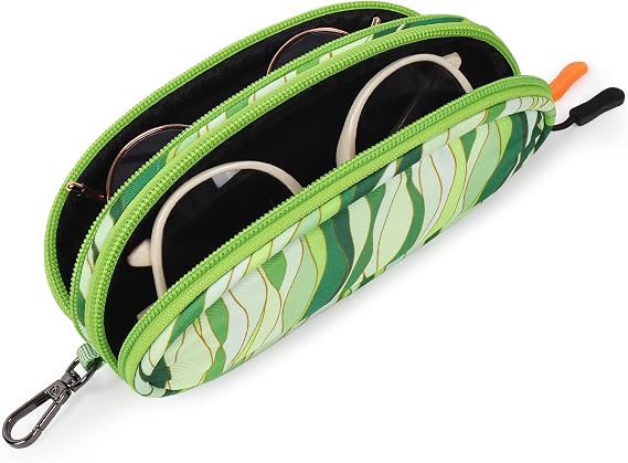 Double Eyeglasses Case Soft Portable Zipper Sunglasses Pouch with Keychain Clip for Men Women