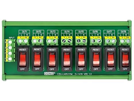 Rocker Switch Thermal Circuit Breaker Overload Protector 8 Channel Power Distribution Module DIN Rail Mount