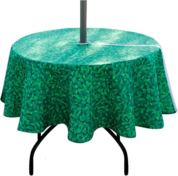 EHouseHome Outdoor and Indoor 60inch Round Tablecloth with Umbrella Hole and Zipper, Waterproof Zippered Patio Cloths, Spring/Summer Table Covers for Backyard Circular Table/BBQs/Picnic