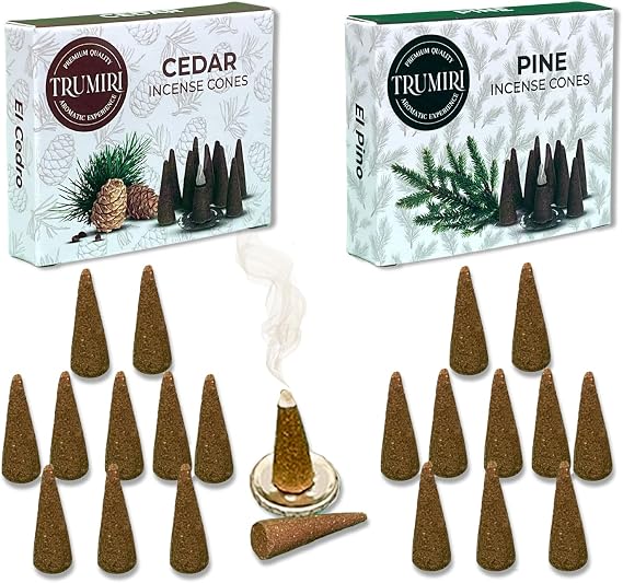 TRUMIRI Incense Cones - Combo Pack of 20 Cone Incense - 10 Cedar + 10 Pine - Insence Cones - Incense Cones Scented - Cone Incense Scents - Insense Cones - Incent Cone