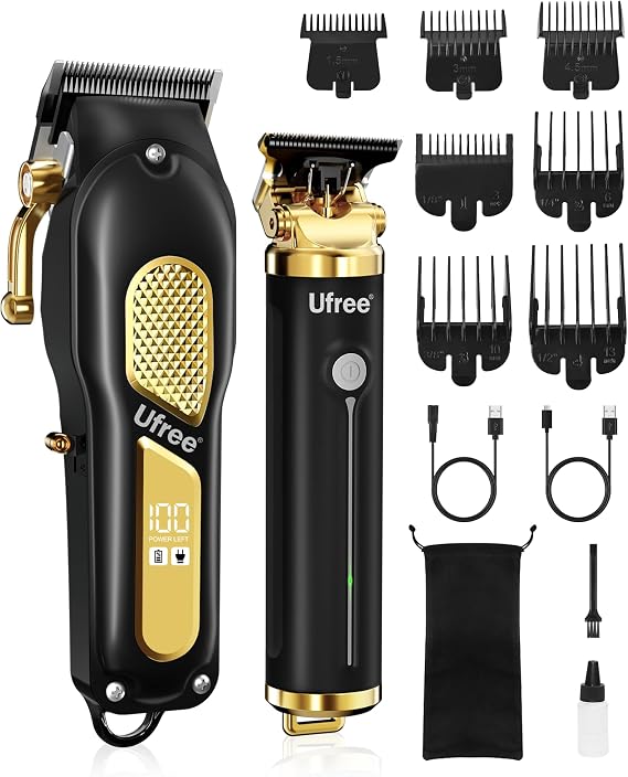 Ufree Cordless Hair Clippers for Men, Barber Clippers and Trimmers Set | 6500/7000 RPM Motors, Stainless Steel Blades, Zero Gap T-Blade, LED Display, 200/300-Min Runtime, USB Charging, 7 Guide Combs