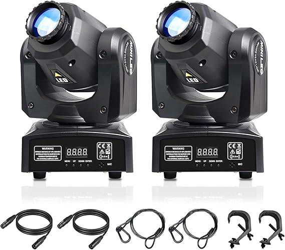 2 Packs LED Moving Head Light Mini 30W DJ Moving Head GOBO Light with 8 Gobos and 8 Colors, DMX and Voice Controlled Stage Strobe Spotlight for Wedding, DJ, Party, Club, Disco, Beam Lights