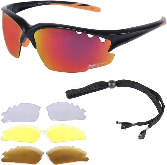 Expert Cycle MULTI LENS SUNGLASSES FOR CYCLING Polarized, Clear & Low Light Lenses Included. For Men & Women. UV 400 Anti Glare Glasses Optics. Also For Running & Triathlons