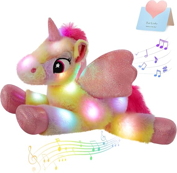 Glow Guards 19" Light up Musical Rainbow Unicorn Stuffed Animal Glitter | Sequins Plush Day Holiday Christmas Children Birthday Gifts Girls Toddlers Toy Beautiful