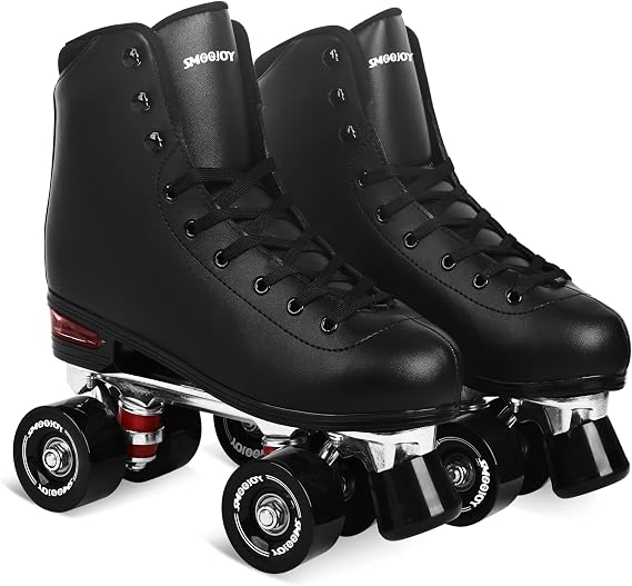 Quad Roller Skates for Women and Men - PU Deluxe Double Row-Classic Premium Leather Skates Indoor Outdoor Roller Derby with Air Cushion