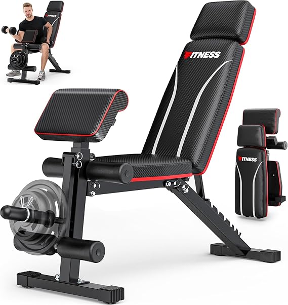 Adjustable Foldable Weight Bench, 800LB Workout Bench Press with Leg Extension, Preacher Pad, Extended Headrest, Full Body Fitness Bench for Home Gym