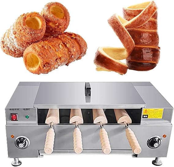 Electric Ice Cream Cone Oven Machine,Commercial Chimney Cake Oven with 4 Pcs Roller,Chimney Cake Bread Roll Oven Maker,Adjustable Temperature,Knob