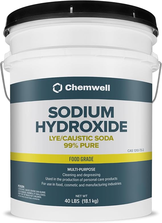 Chemwell Caustic Soda (40 lbs) - Pure Sodium Hydroxide Lye for Soap Making, Cleaning, Drain Opening or Maintenance & Industrial Use