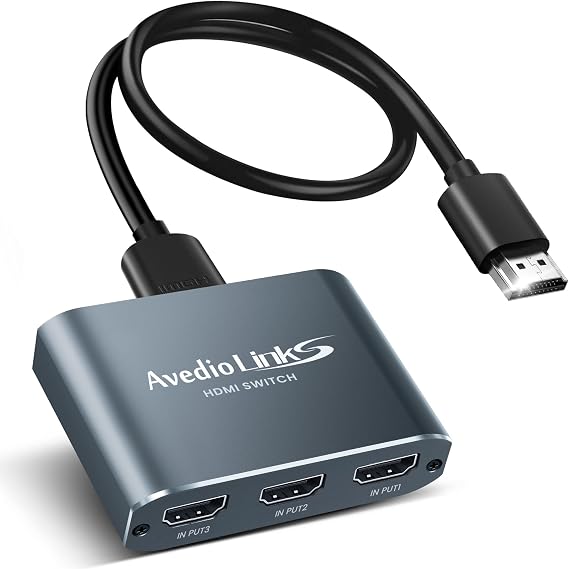 HDMI Switch 3 in 1 Out, 4K@60Hz Aluminum Alloy with 4FT HDMI 2.0 Cable | HDMI Splitter Switch supports HDCP2.2 and HDR10, compatible with PS5, Fire TV Stick, Xbox, PC and Projector