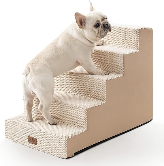 COZY KISS Wider Dog Steps for Bed and Sofa 60CM, 5-Step Dog Stairs,Beige | Washable and Removable Cover, High Density Supportive Foam, Non-Slip Bottom and Surface, For Small and Medium Dogs, Cats
