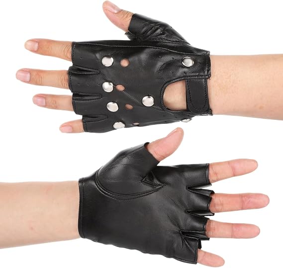 Styquenzer Black Leather Punk Style Gloves, Gothic Gloves Men Women, Dancing Mittens Steampunk Retro Punk Glove for Men Women Adults