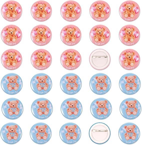 Gender Reveal Button Pins 30 Pcs, Team Boy Girl Button Pins, Pink blue Button Pin for Baby Shower Party Favors Gender Reveal Party Supplies