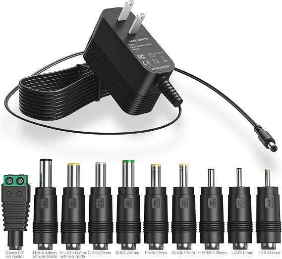 19V DC Power Supply with 10 Interchangeable Jacks Universal Adapter | DC 19V Power Cord 1200mA Charger 5FT 19V Transformer Cord for LED Strip Light, CCTV Camera, BT Speaker, GPS, Webcam, Router,