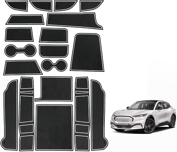BestEvMod Compatible with Mach E Accessories 2021-2024 PVC Interior Anti Dust Cup Holder Inserts Center Console Liner Mats 18-pcs Set (V3 Fluorescent White)
