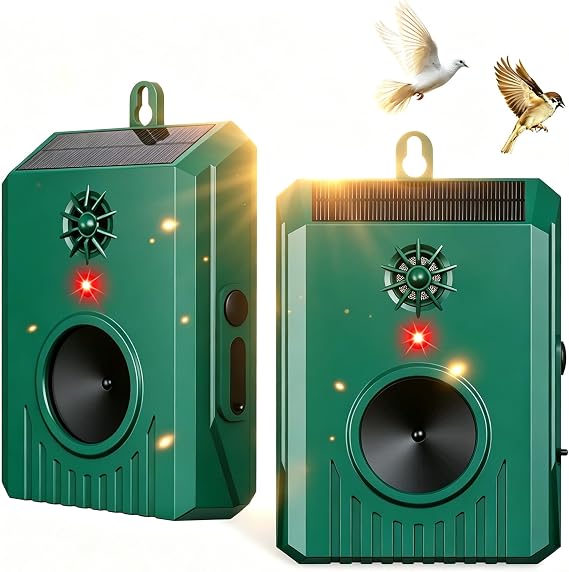 2Pack Solar Ultrasonic Bird Repellent Outdoor, Woodpecker Deterrent&Weatherproof Pigeon Bird Deterrents for Outside,Birds Repeller Scare Devices,Keep Birds Away Balcony,Yard,Farm,Orchard
