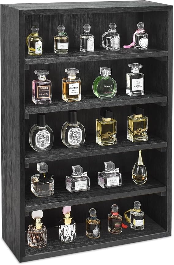 Ikee Design Wall-Mount Wooden Display Shelf with 5 Adjustable Shelves ( | Wall-mountable wood display rack with 5 adjustable shelves for figurines, action figures and collectibles.