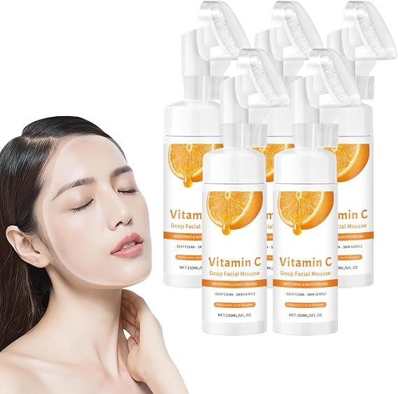 Vitamin C Foaming Face Cleanser with Coconut Water &amp; Aloe Vera - Brightening Facial Wash for All Skin Types, Gently Cleanses Dirt &amp; Makeup, Improves Uneven Skin Tone Appearance, 150ml (5 Bottles)