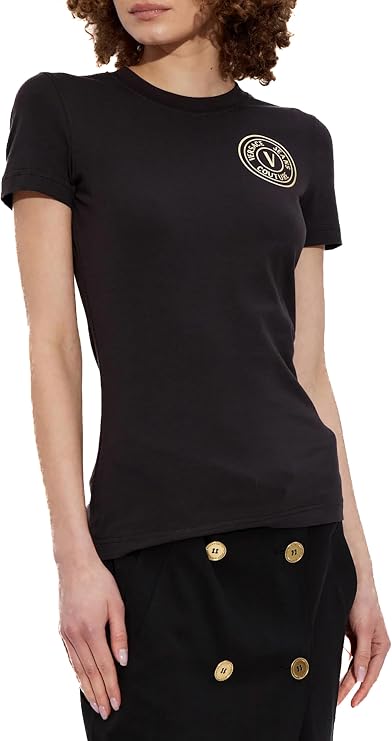 VERSACE JEANS COUTURE Black/Gold Medallion Logo Screen Printed T-Shirt-