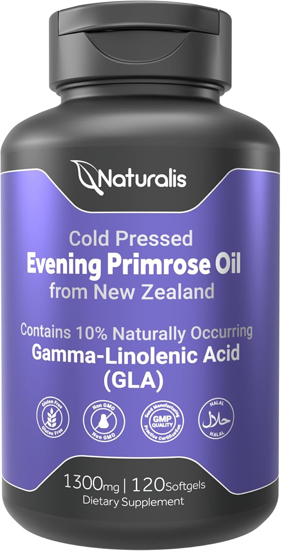 Naturalis Evening Primrose Oil (1300mg) | Natural from New Zealand | Non-GMO, Soy & Gluten Free, Zero Filler | 120 Softgels