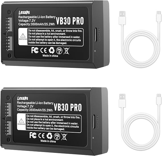Lesaps 2-Pack VB30 Battery 7.2V 3500mAh Rechargeable Li-ion for GODOX V1/V1PRO Replacement for VB26 with Type-C Cable, Compatible with V860III, V850III Flash