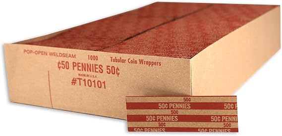 Huron Flat Coin Wrapper, Penny $.50 Cent Red Rolls (250 pcs)