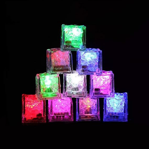 LED Ice Cube Shape Lights Reusable Liquid Sensor Glowing Light up Ice Cubes for Drinks Bar Party Wedding Decorations(12Pcs)