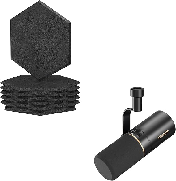 TONOR USB/XLR Dynamic Microphone TD510, Bundle with 12 Pack Hexagon Acoustic Panels Black