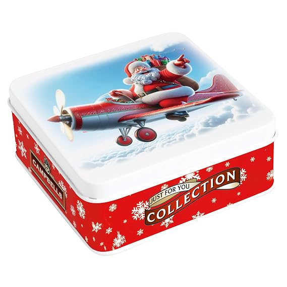 Campbells Shortbread Fingers Christmas Tin 3.2 Oz (90g) - Flying Santa Decorative Gift Tin, Pure Butter Scottish Shortbread Christmas Cookies from Scotland, British Holiday Biscuits & Scottish Treats