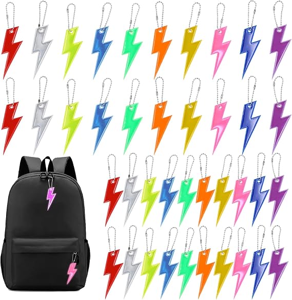 PEUTIER 40pcs Safety Reflector Pendants, 10 Colors Kids Reflective Keychain with Chains Waterproof Double-Sided Reflective Key Chain for Backpack School Bag Walking Running Cycling